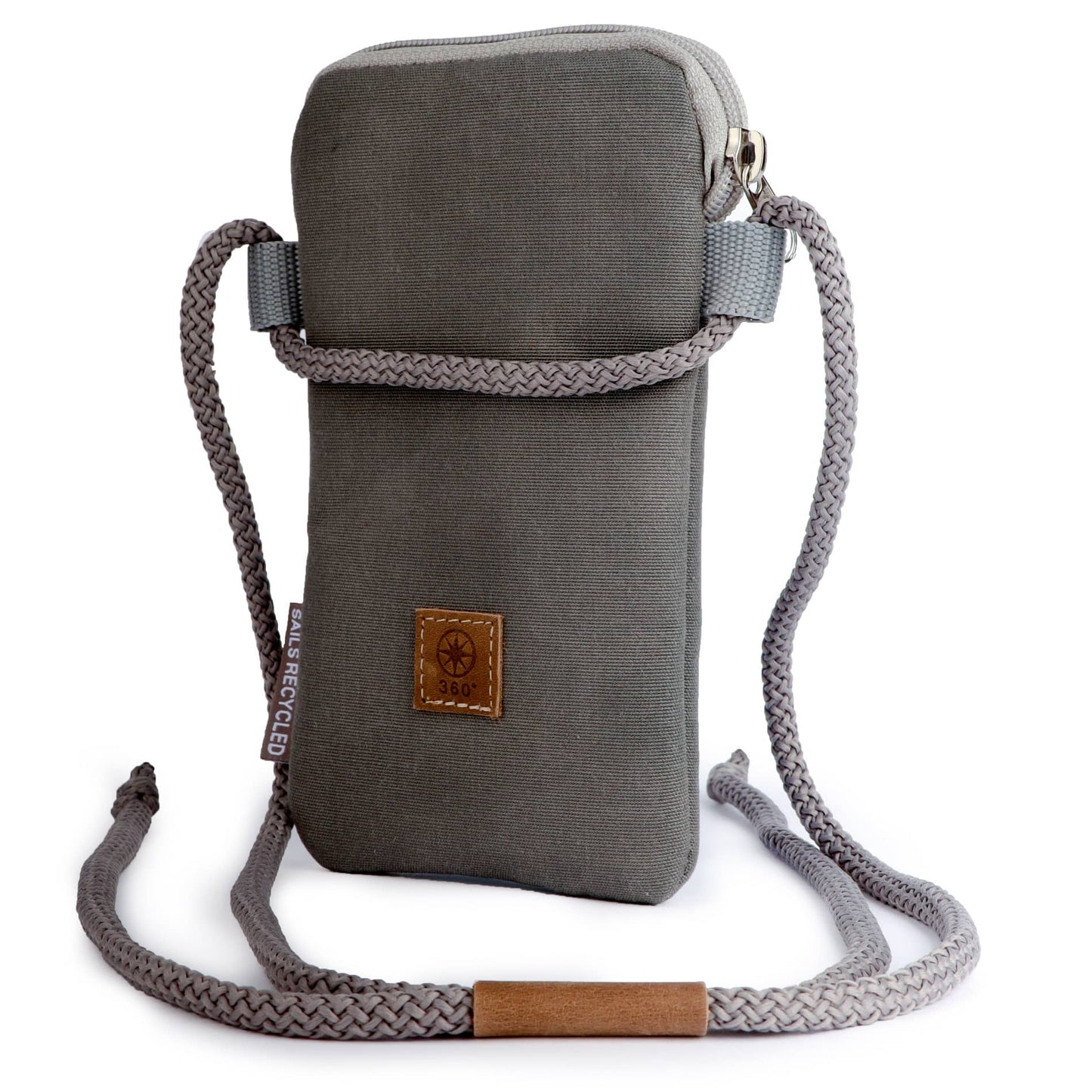Handytasche 360 Grad "Nautik Lütt" / Segeltuch weiß grau / Motiv Zufallszahl grau