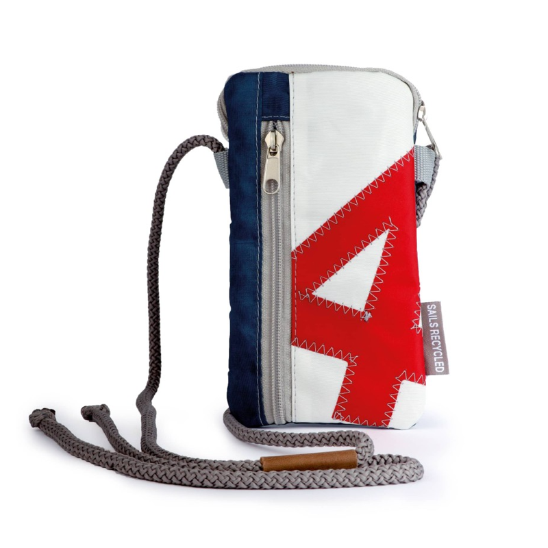 Handytasche 360 Grad "Nautik Lütt" / Segeltuch weiß blau / Motiv Zufallszahl rot
