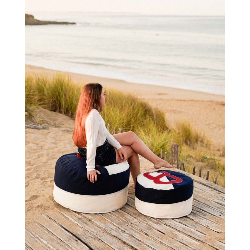Sitzsack Sitzkissen Solo by 727 Sailbags / Segeltuch weiß navy / Motiv 8 navy