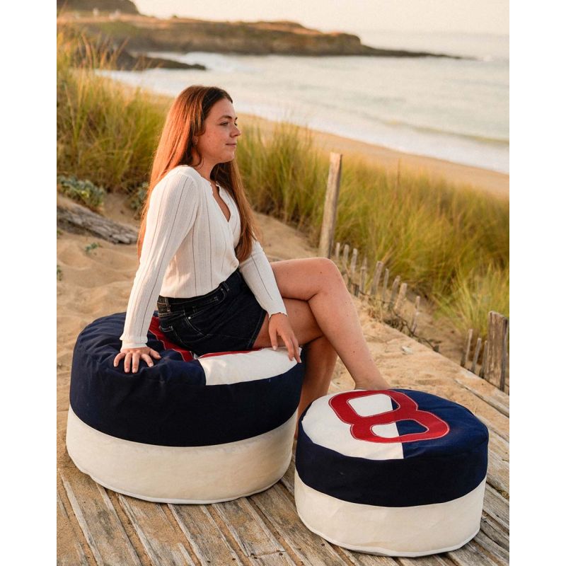 Sitzsack Sitzkissen Solo by 727 Sailbags / Segeltuch weiß navy / Motiv 8 navy