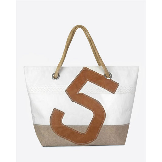 Damen Reisetasche "Carla" by 727 Sailbags / Segeltuch weiß / Boden Leder / Motiv 5 Leder