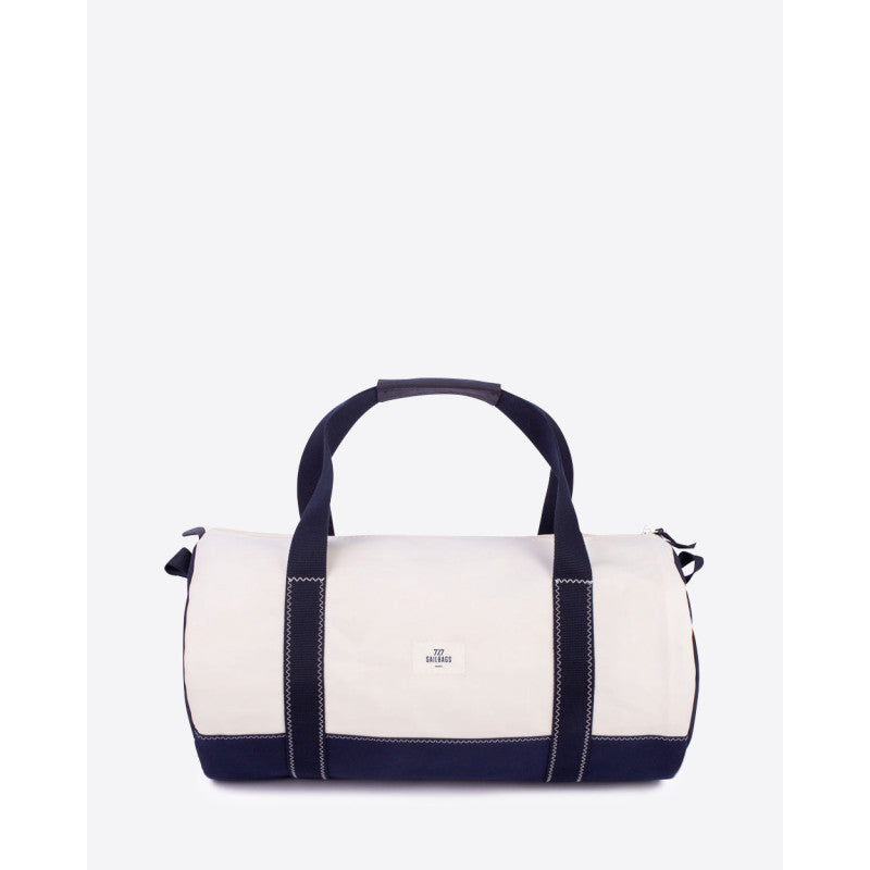 Reisetasche "Polochon" by 727 Sailbags / Segeltuch weiß / Boden navy / Motiv 5 rot