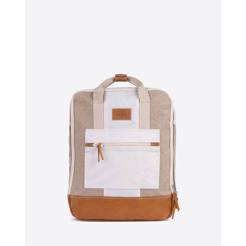 Rucksack "Willy" by 727 Sailbags / Segeltuch weiß Leinen / Boden Leder