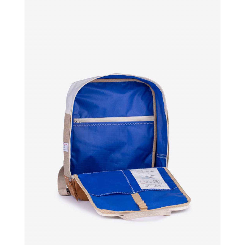 Rucksack "Willy" by 727 Sailbags / Segeltuch weiß Leinen / Boden Leder