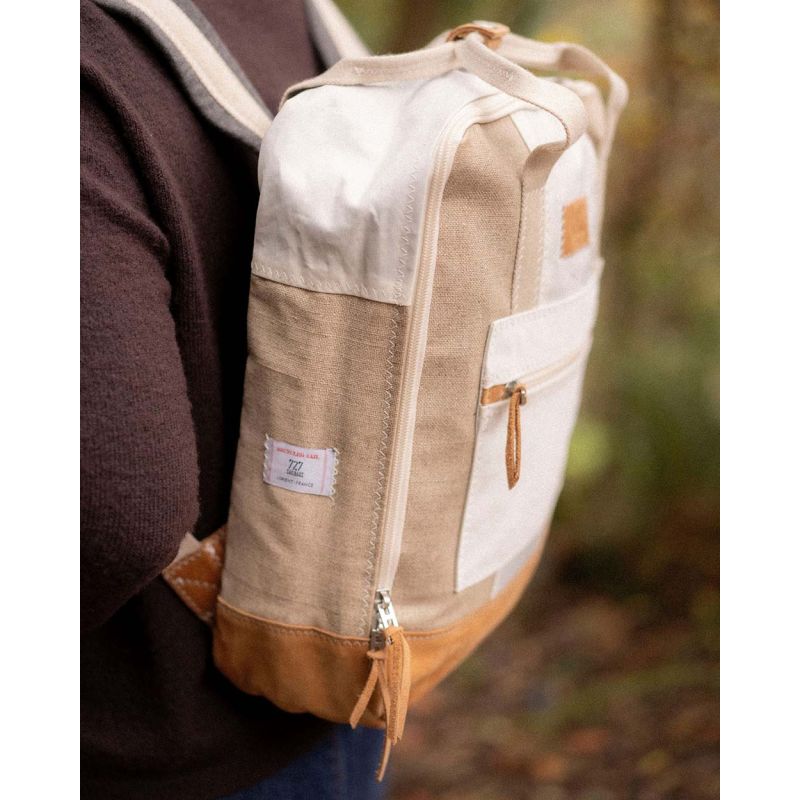 Rucksack "Willy" by 727 Sailbags / Segeltuch weiß Leinen / Boden Leder
