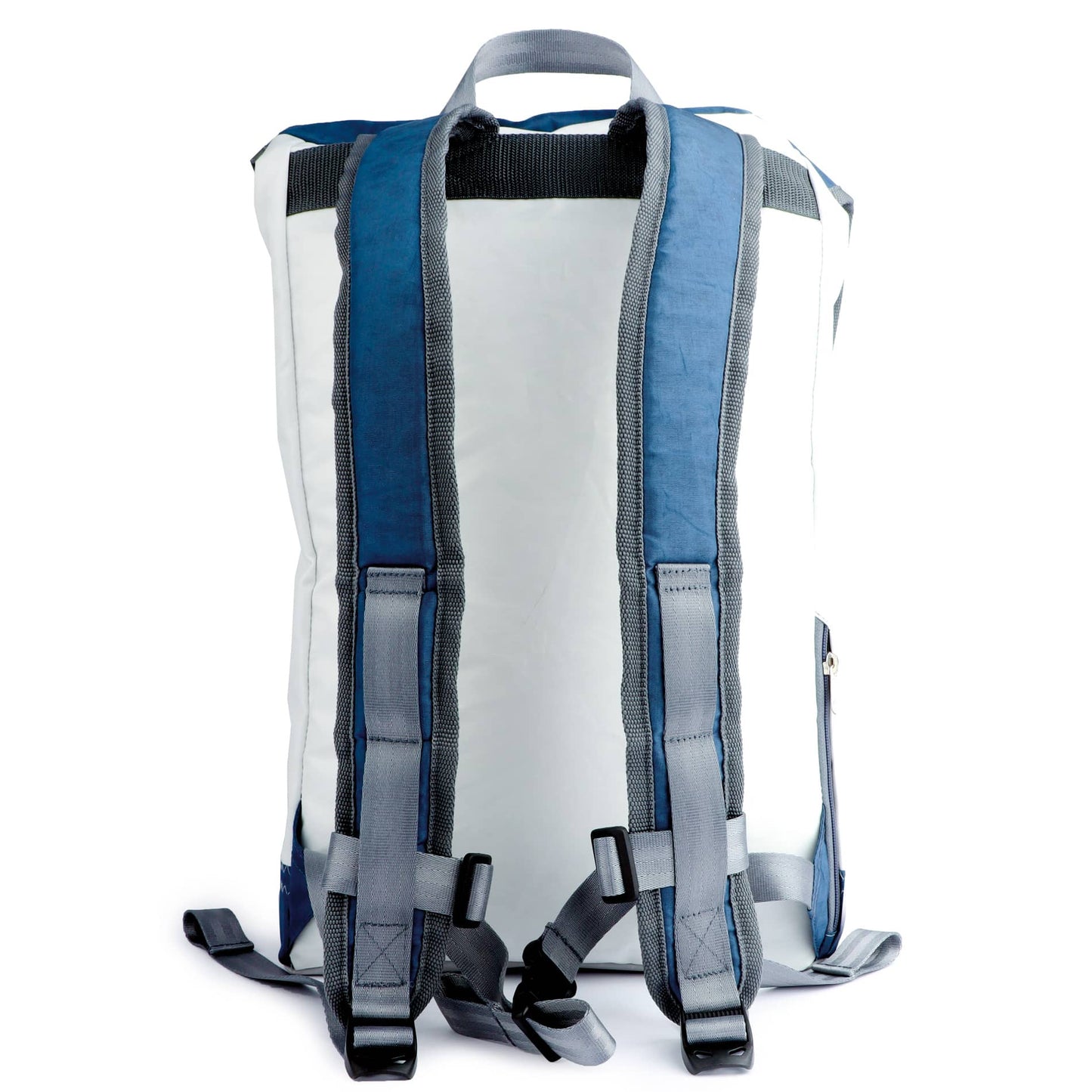 Rucksack 360 Grad "Landgang" / Segeltuch blau / Motiv Zufallszahl hellgrau