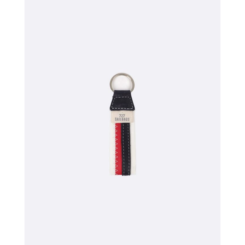 Schlüsselanhänger by 727 Sailbags / Segeltuch weiß rot / Leder navy