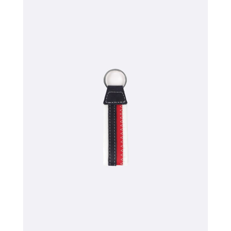 Schlüsselanhänger by 727 Sailbags / Segeltuch weiß rot / Leder navy