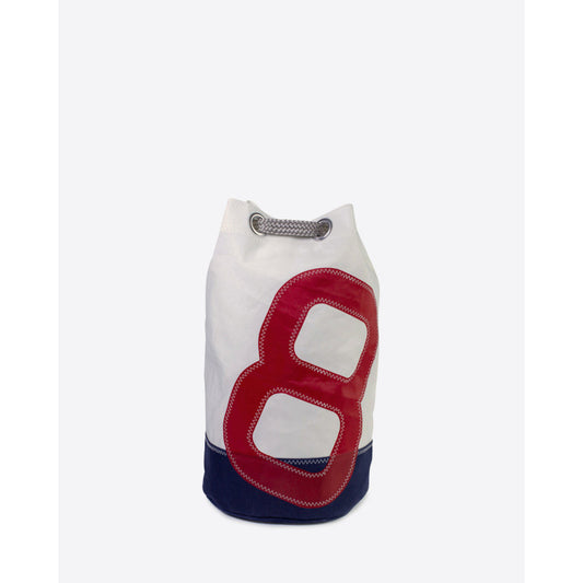 Seesack "Jack" by 727 Sailbags / Segeltuch weiß / Boden navy / Motiv Zahl 8 rot