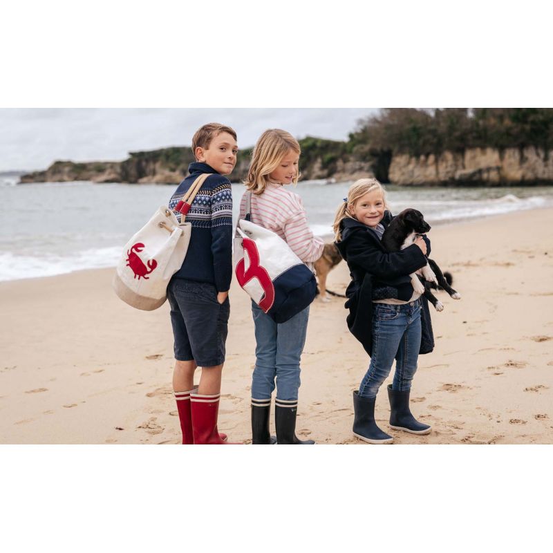 Seesack "Jack" by 727 Sailbags / Segeltuch weiß / Boden navy / Motiv Zahl 8 rot