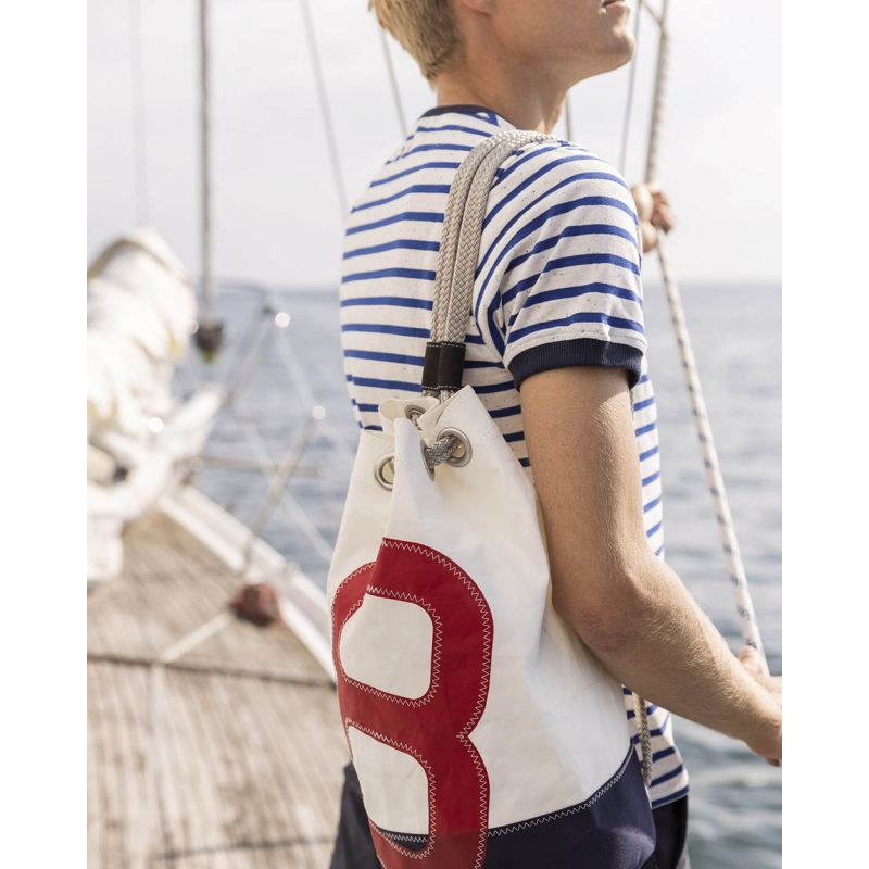 Seesack "Jack" by 727 Sailbags / Segeltuch weiß / Boden navy / Motiv Zahl 8 rot