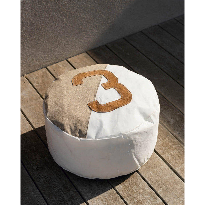 Sitzsack Sitzkissen "Solo" by 727 Sailbags / Segeltuch weiß / Leinen / Motiv 3 Leder