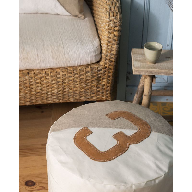 Sitzsack Sitzkissen "Solo" by 727 Sailbags / Segeltuch weiß / Leinen / Motiv 3 Leder