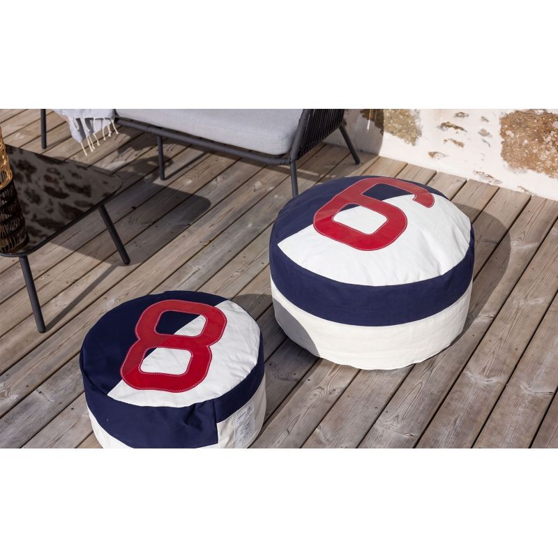 Sitzsack Sitzkissen "Duo" by 727 Sailbags / Segeltuch weiß navy / Motiv 6 rot