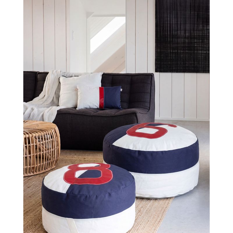 Sitzsack Sitzkissen "Duo" by 727 Sailbags / Segeltuch weiß navy / Motiv 6 rot
