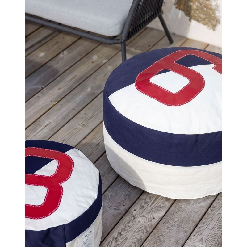 Sitzsack Sitzkissen "Duo" by 727 Sailbags / Segeltuch weiß navy / Motiv 6 rot