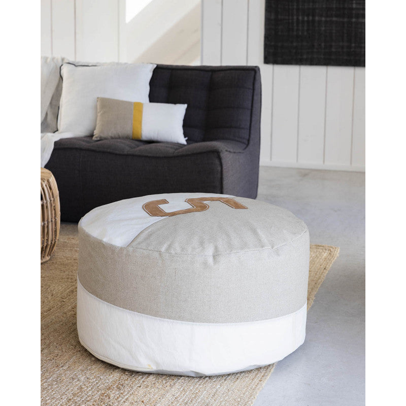 Sitzsack Sitzkissen "Duo" by 727 Sailbags / Segeltuch weiß / Leinen / Motiv 5 Leder