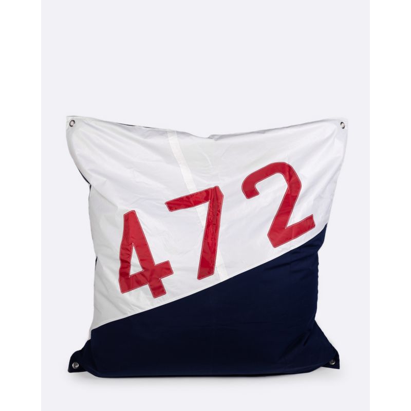 Sitzsack Sitzkissen "Maxi" by 727 Sailbags / Segeltuch weiß / Boden navy / Motiv 472 rot