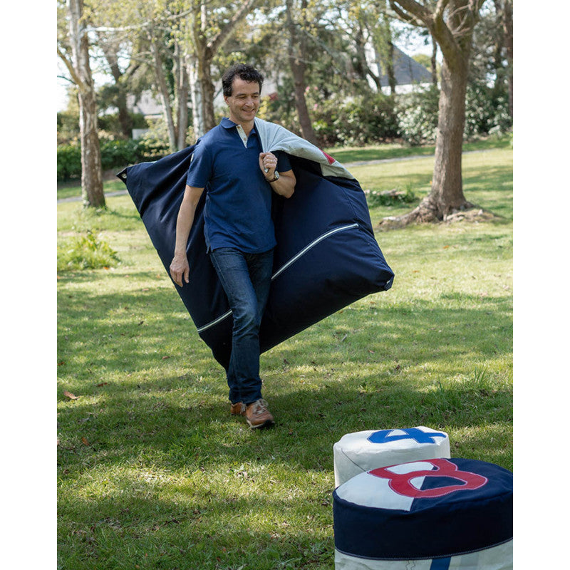 Sitzsack Sitzkissen "Maxi" by 727 Sailbags / Segeltuch weiß / Boden navy / Motiv 472 rot