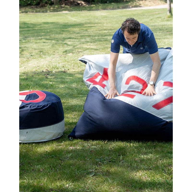 Sitzsack Sitzkissen "Maxi" by 727 Sailbags / Segeltuch weiß / Boden navy / Motiv 472 rot