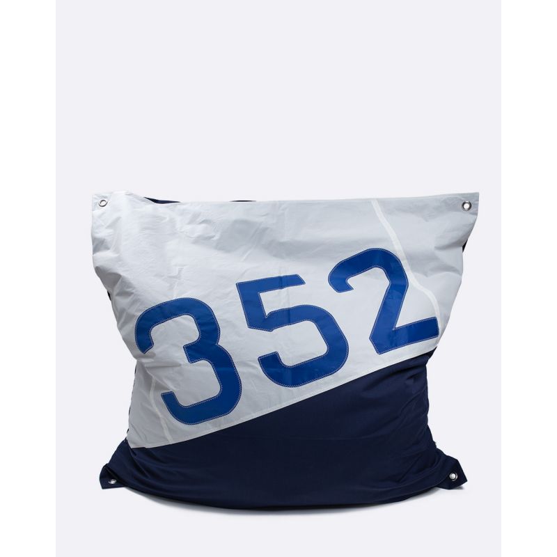 Sitzsack Sitzkissen "Maxi" by 727 Sailbags / Segeltuch weiß / Boden navy / Motiv 352 blau