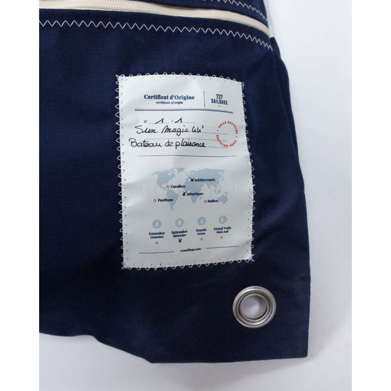 Sitzsack Sitzkissen "Maxi" by 727 Sailbags / Segeltuch weiß / Boden navy / Motiv 352 blau