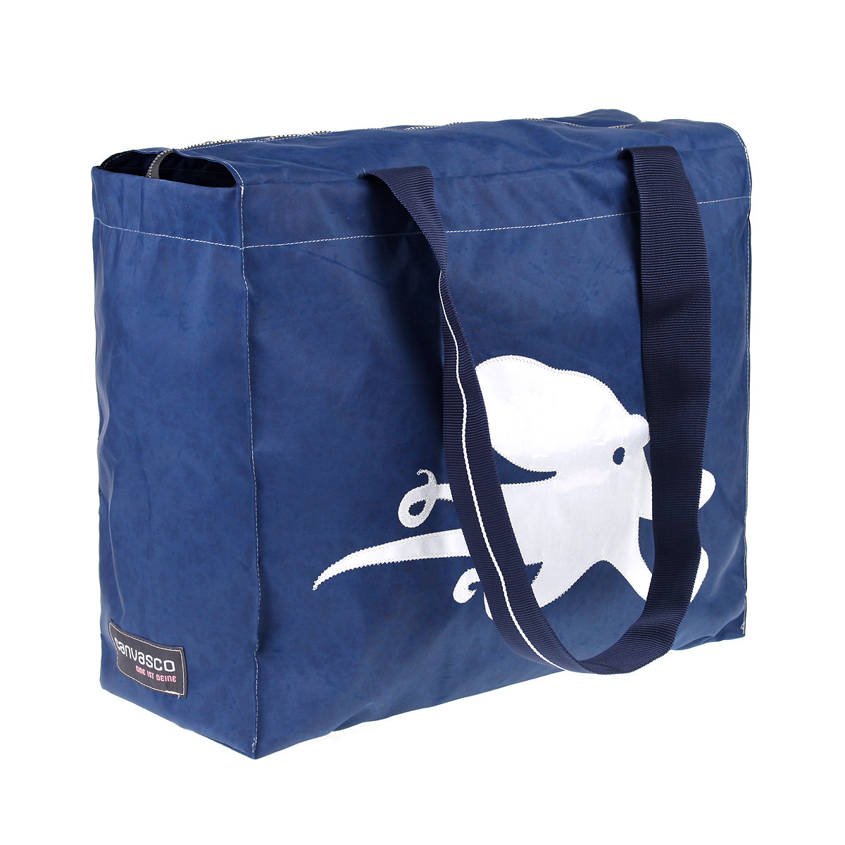 Strandtasche CANVASCO "Beach Pro" / Segeltuch blau / Gurt blau-weiß / Motiv Krake weiß