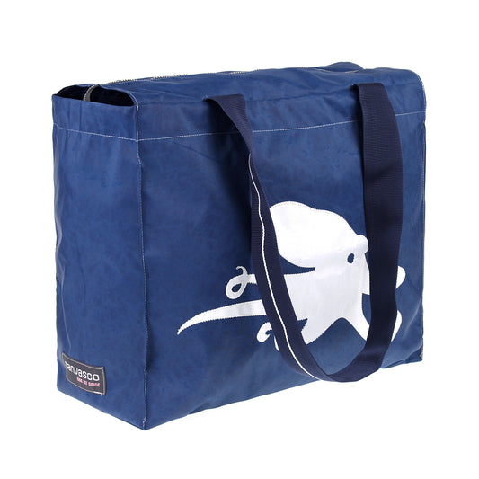Strandtasche CANVASCO "Beach Pro" / Segeltuch blau / Gurt blau-weiß / Motiv Krake weiß
