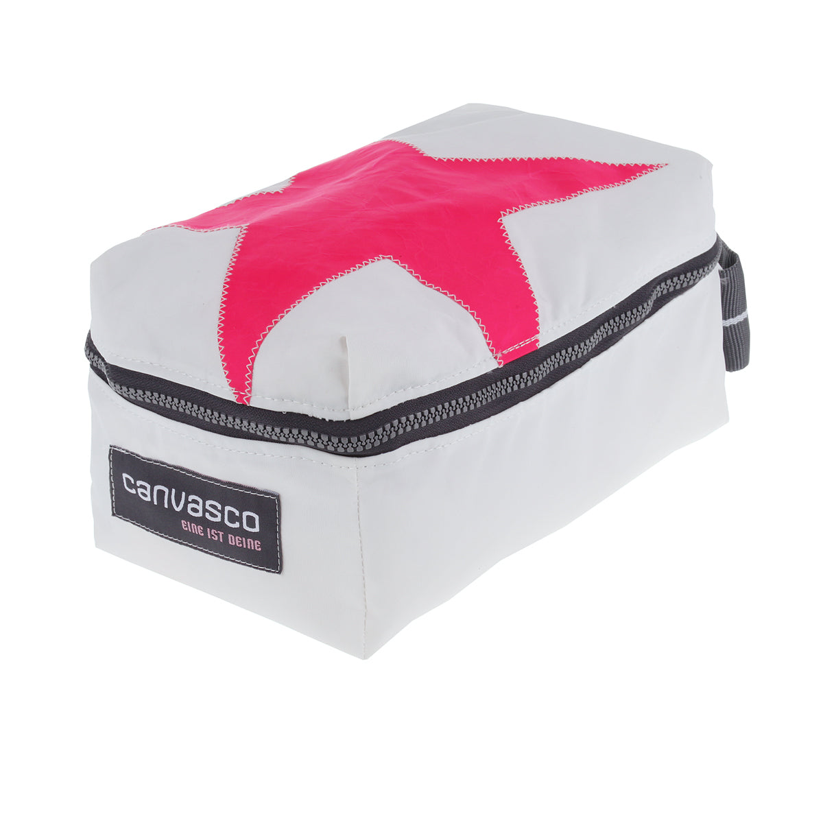 Kulturtasche CANVASCO "Shower" / Segeltuch weiß / Motiv Stern pink