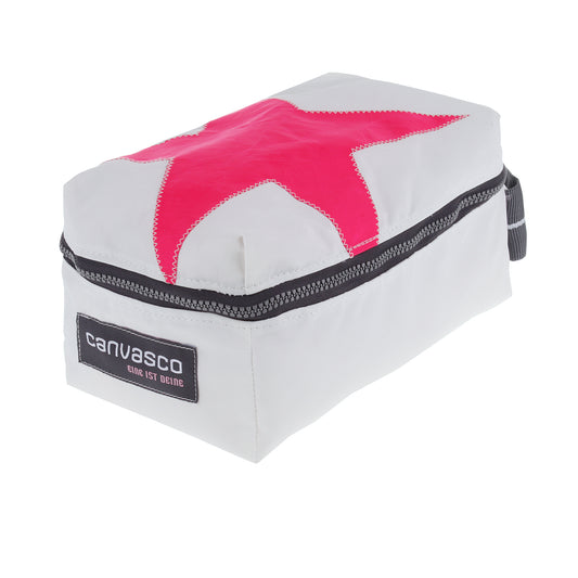 Kulturtasche CANVASCO "Shower" / Segeltuch weiß / Motiv Stern pink