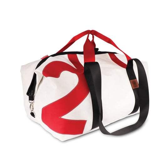 Reisetasche 360 Grad "Kutter XL" / Segeltuch weiß / Motiv Zahl rot