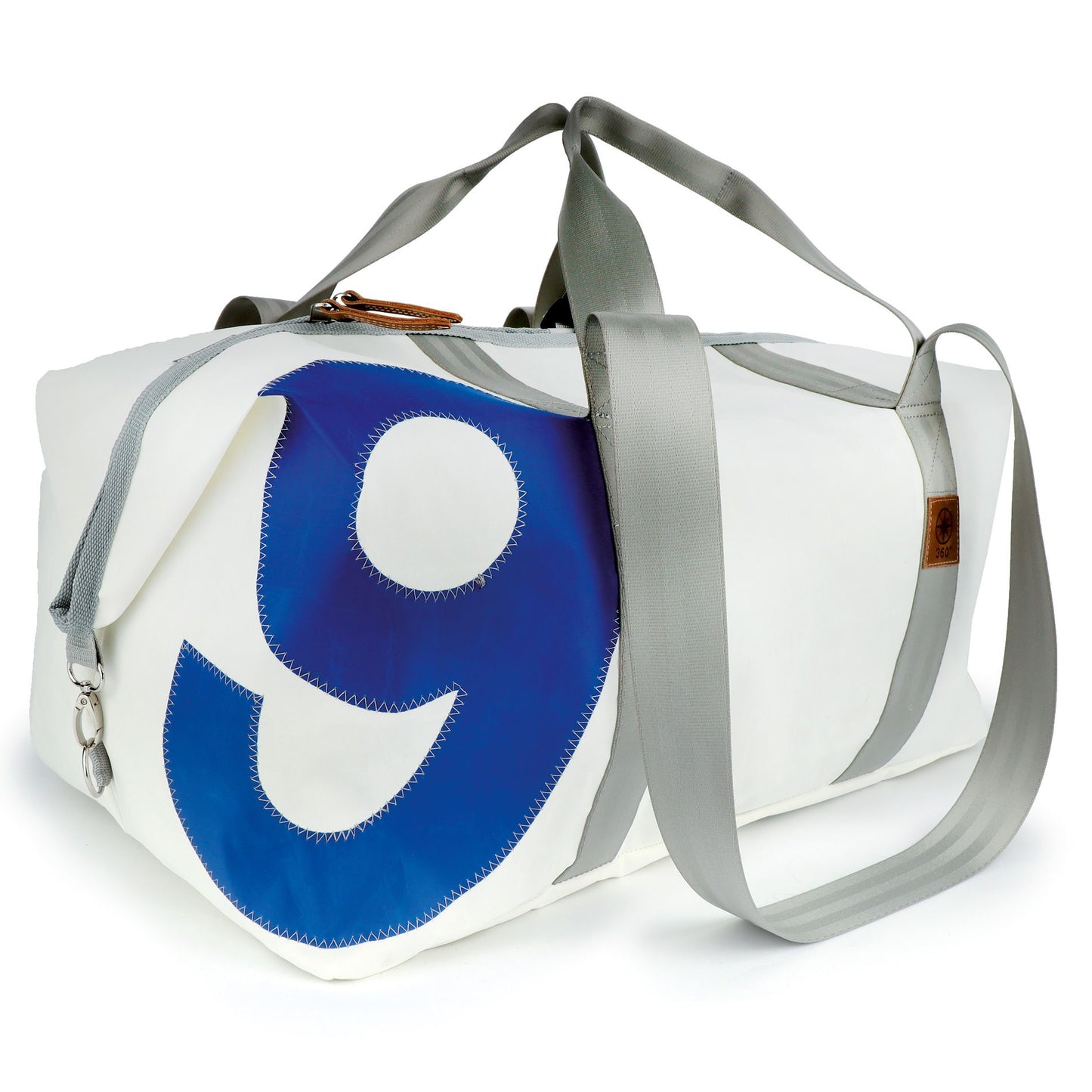 Reisetasche 360 Grad "Kutter XL" / Segeltuch weiß / Motiv Zahl blau