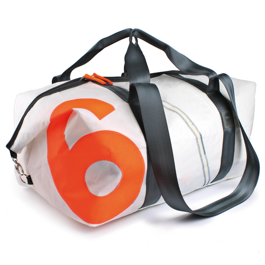 Reisetasche 360 Grad "Kutter XL" / Segeltuch weiß / Motiv Zahl orange