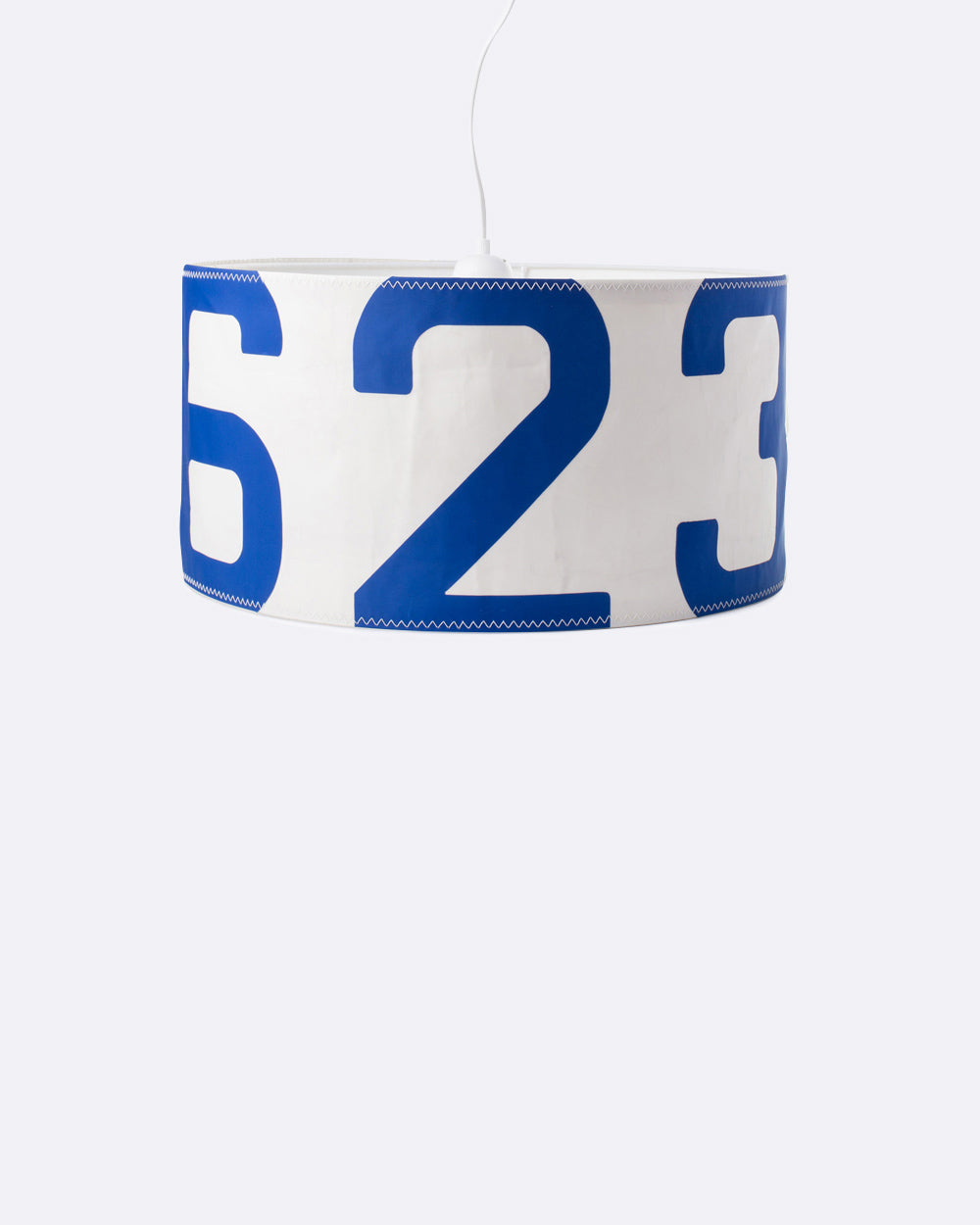 Hängelampe Deckenlampe Ø 38 cm by 727 Sailbags / Segeltuch weiß / Motiv Zufallszahl blau