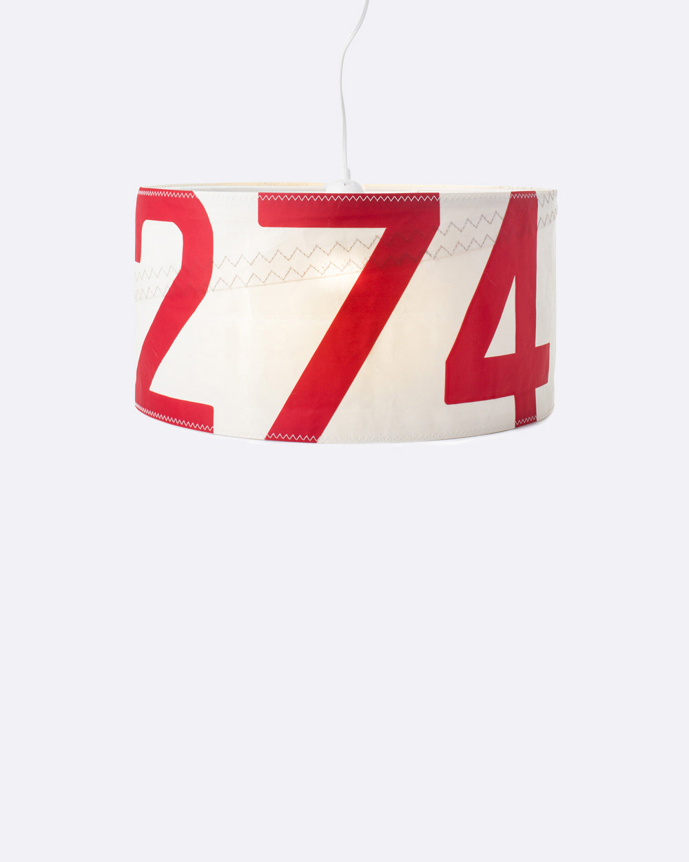 Hängelampe Deckenlampe Ø 38 cm by 727 Sailbags / Segeltuch weiß / Motiv Zufallszahl rot