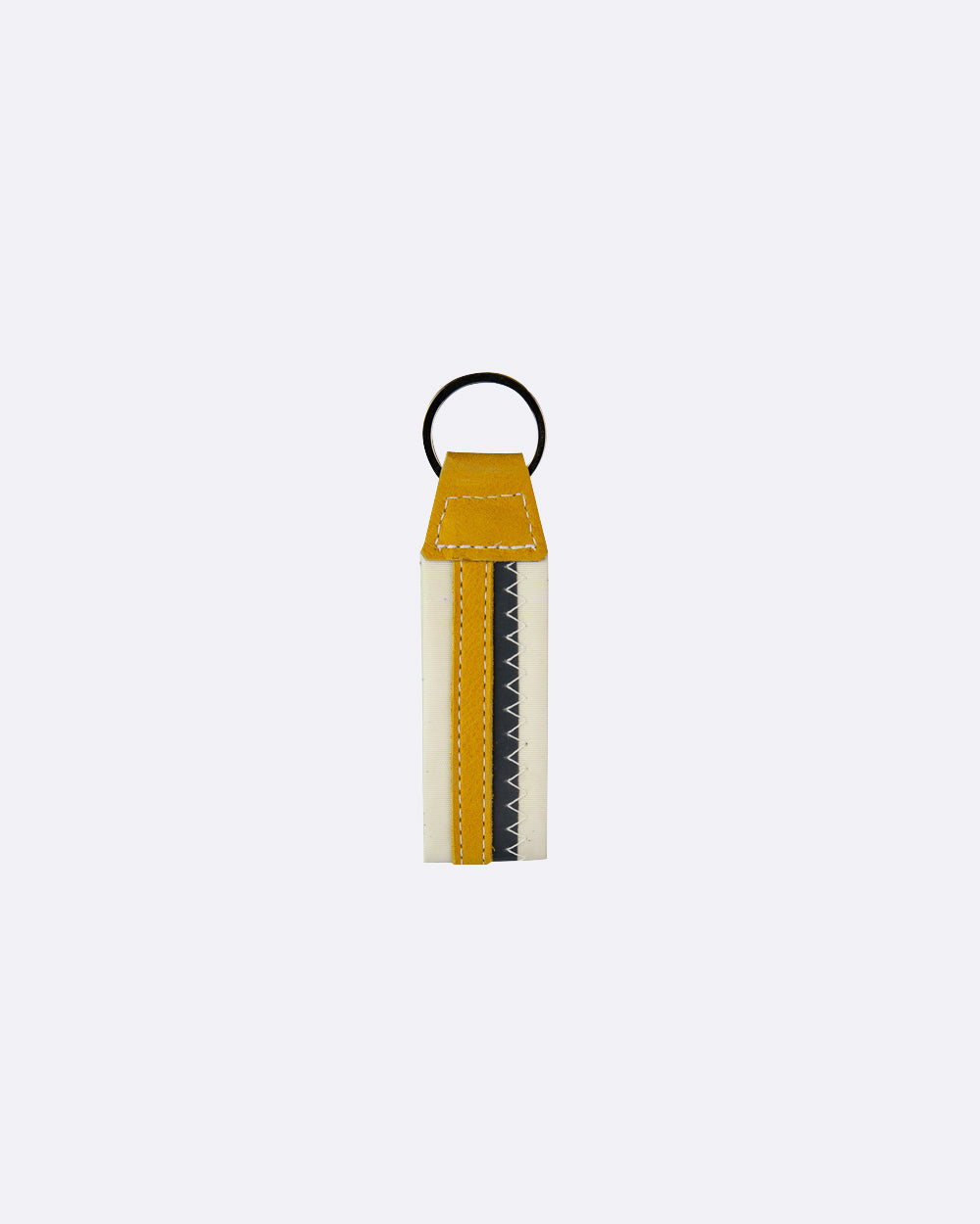 Schlüsselanhänger by 727 Sailbags / Segeltuch weiß grau / Leder gelb