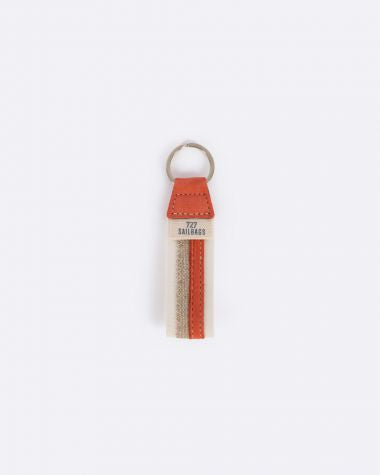 Schlüsselanhänger by 727 Sailbags / Segeltuch weiß grau / Leder orange