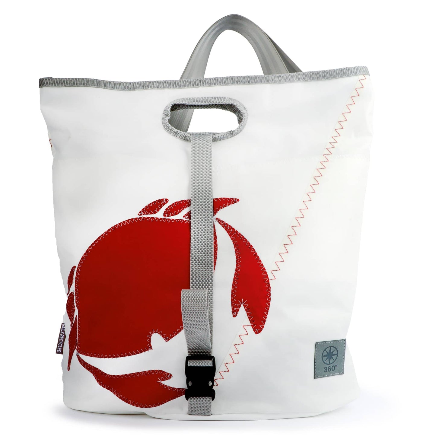 Einkaufstasche 360 Grad "Tender City"  / Segeltuch weiß / Motiv Krabbe rot