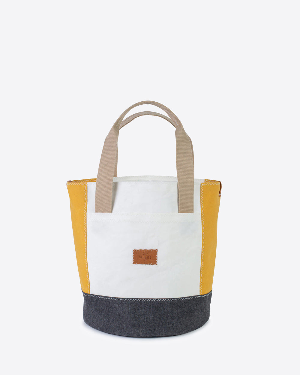 Damen Handtasche "Bucket Bag" by 727 Sailbags / Segeltuch weiß gelb / Boden grau
