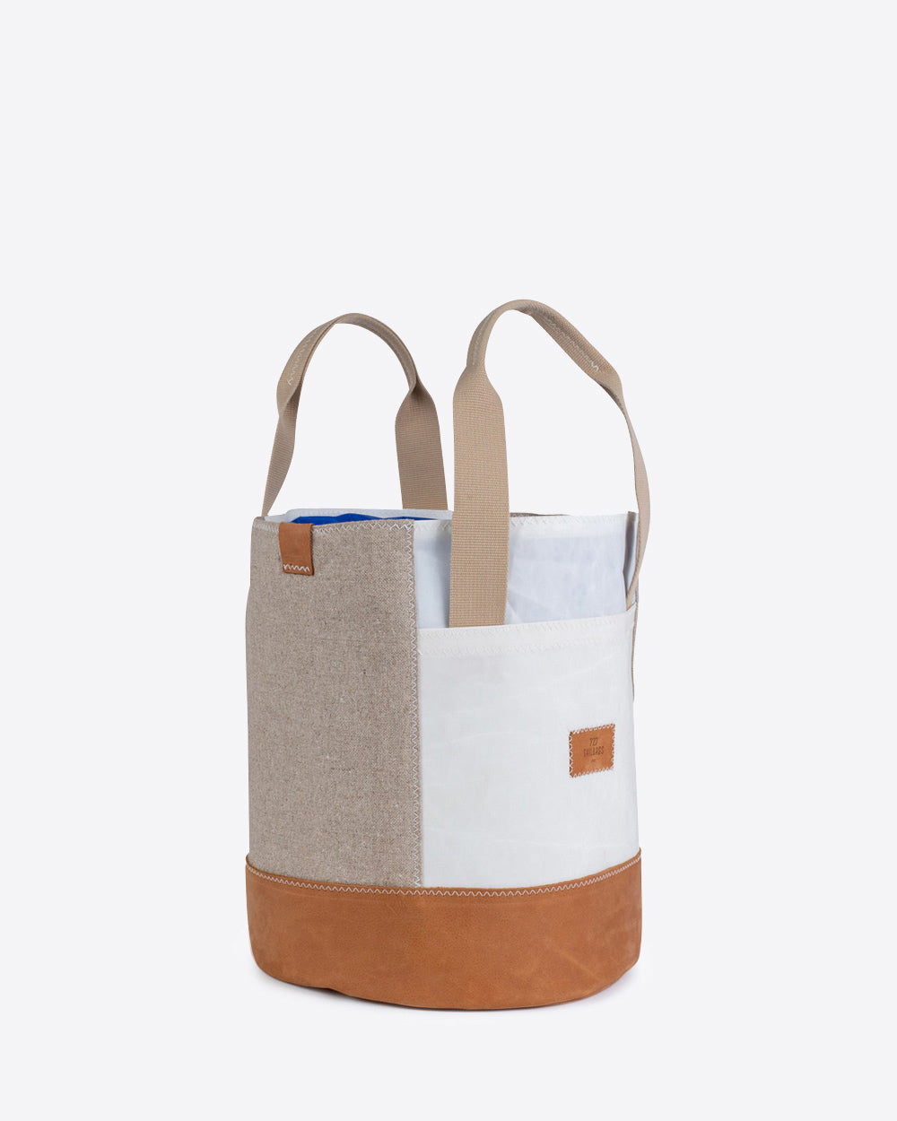 Damen Handtasche "Bucket Bag" by 727 Sailbags / Segeltuch weiß / Leinen / Boden leder