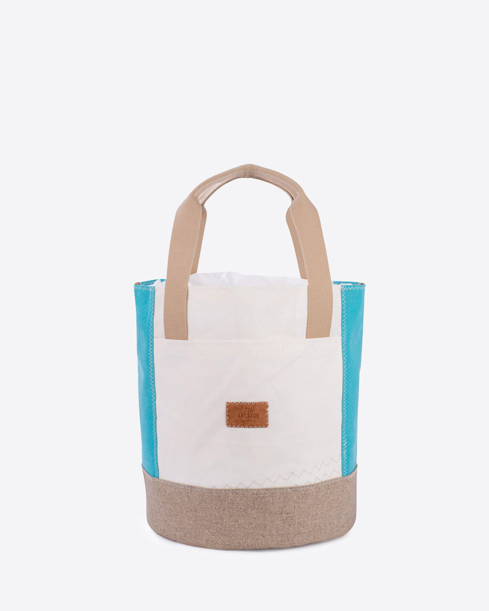 Damen Handtasche "Bucket Bag" by 727 Sailbags / Segeltuch weiß türkis / Boden Leinen
