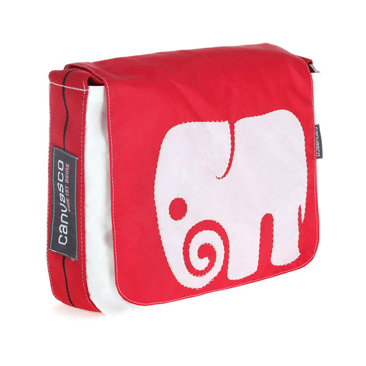 Kindertasche CANVASCO "Kids" / Segeltuch rot / Gurt rot-schwarz / Motiv Elefant weiß