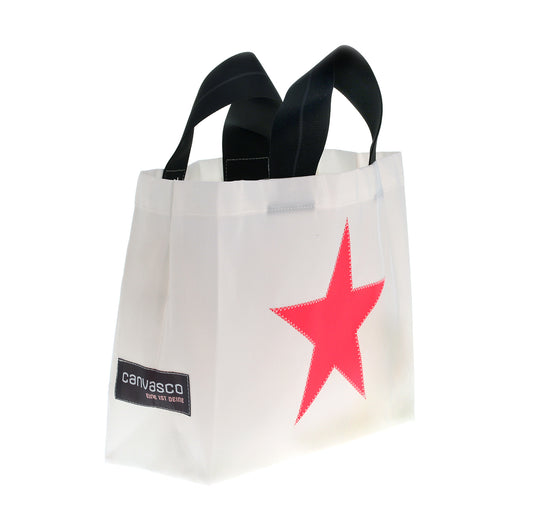 Einkaufstasche CANVASCO "Tiny" / Segeltuch weiß / Gurt schwarz-grau / Motiv Stern pink